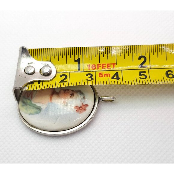 Vintage Victorian Style Painted Porcelain Pendant Goldstein Sterling Silver - Picture 7 of 11